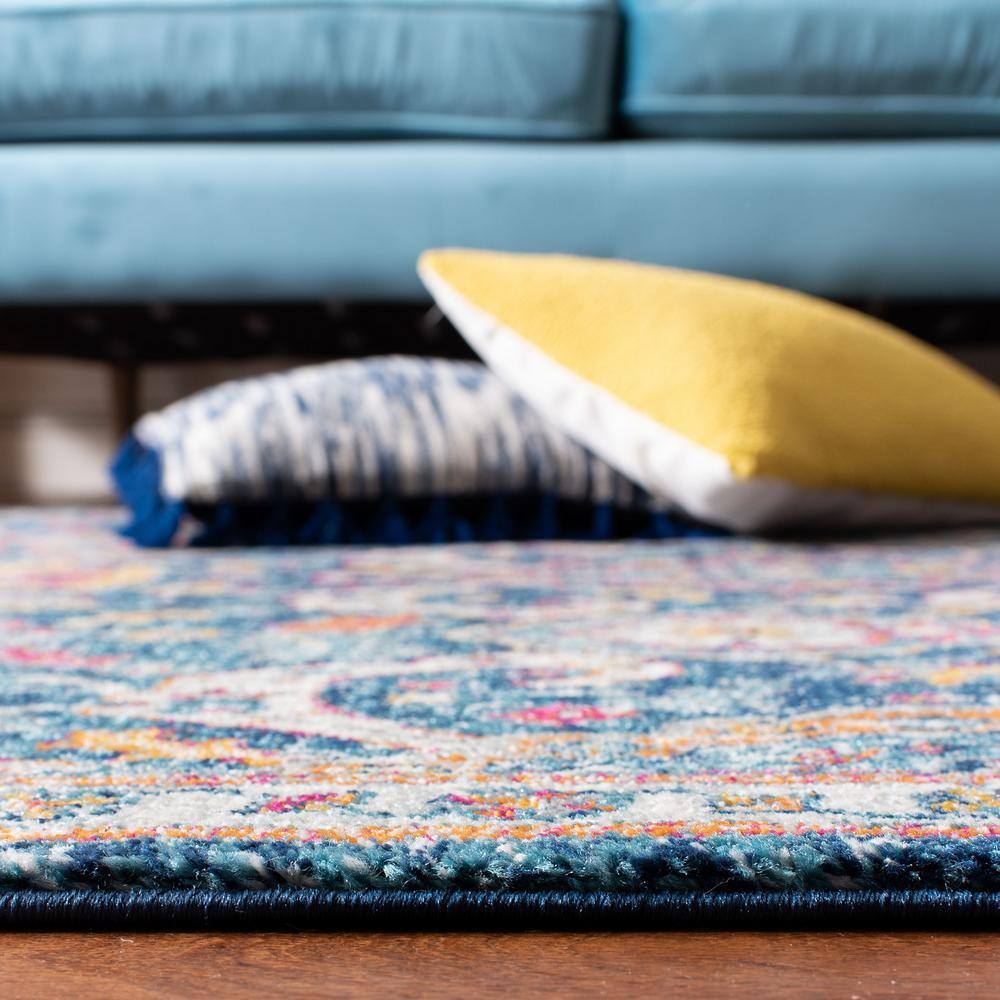 Navy and Fuchsia High Pile Synthetic Rectangular Rug, 4' x 6'