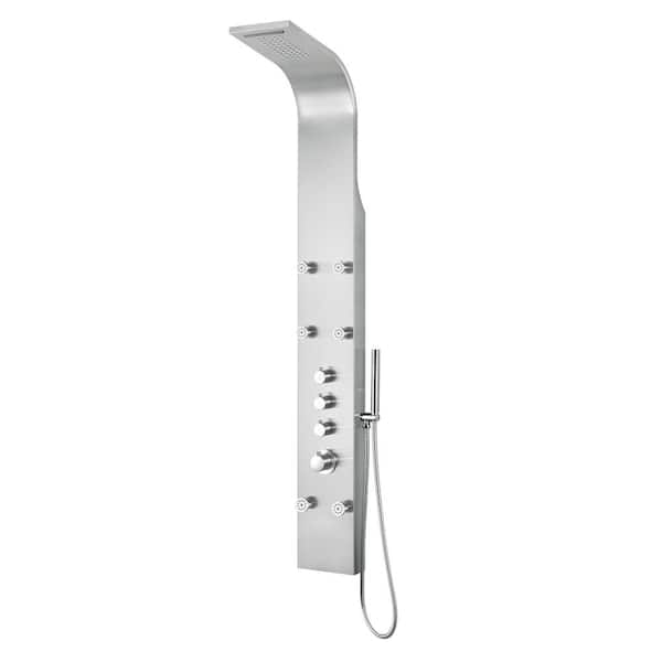 ANZZI Fontan 64 in. 6-Jetted Full Body Shower Panel with Heavy Rain Shower and Spray Wand in Brushed Stainless Steel