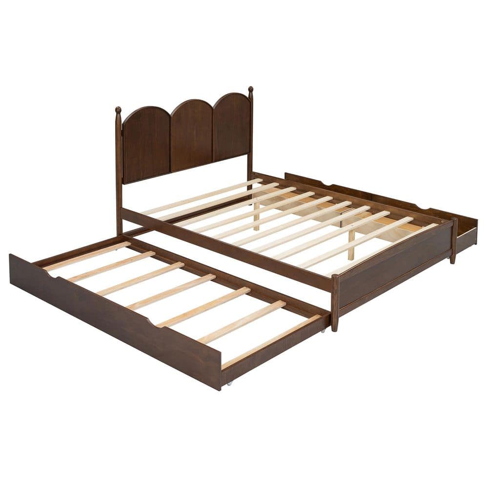 Walnut Brown Wood Frame Queen Upholstered Platform Bed with 2 Big Drawers, Twin XL Size Trundle - thumbnail 10