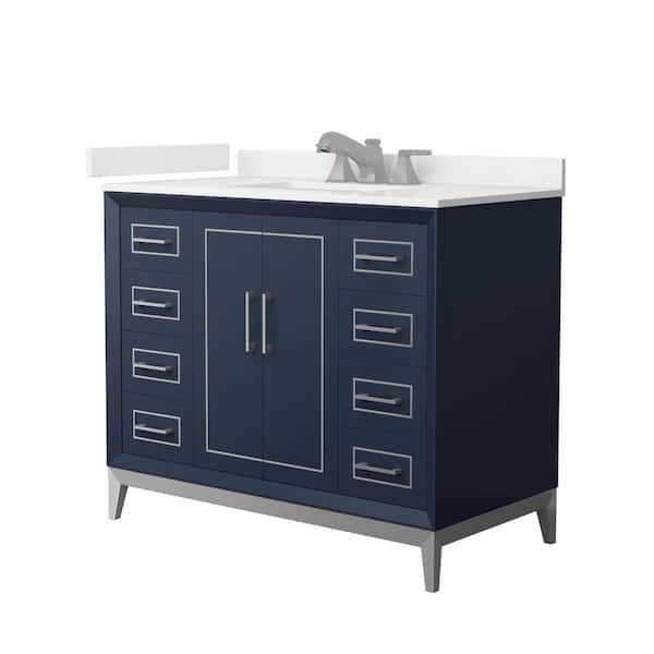 Wyndham Collection Marlena 42 in. W x 22 in. D x 35.25 in. H Single Bath Vanity in Dark Blue with White Quartz Top