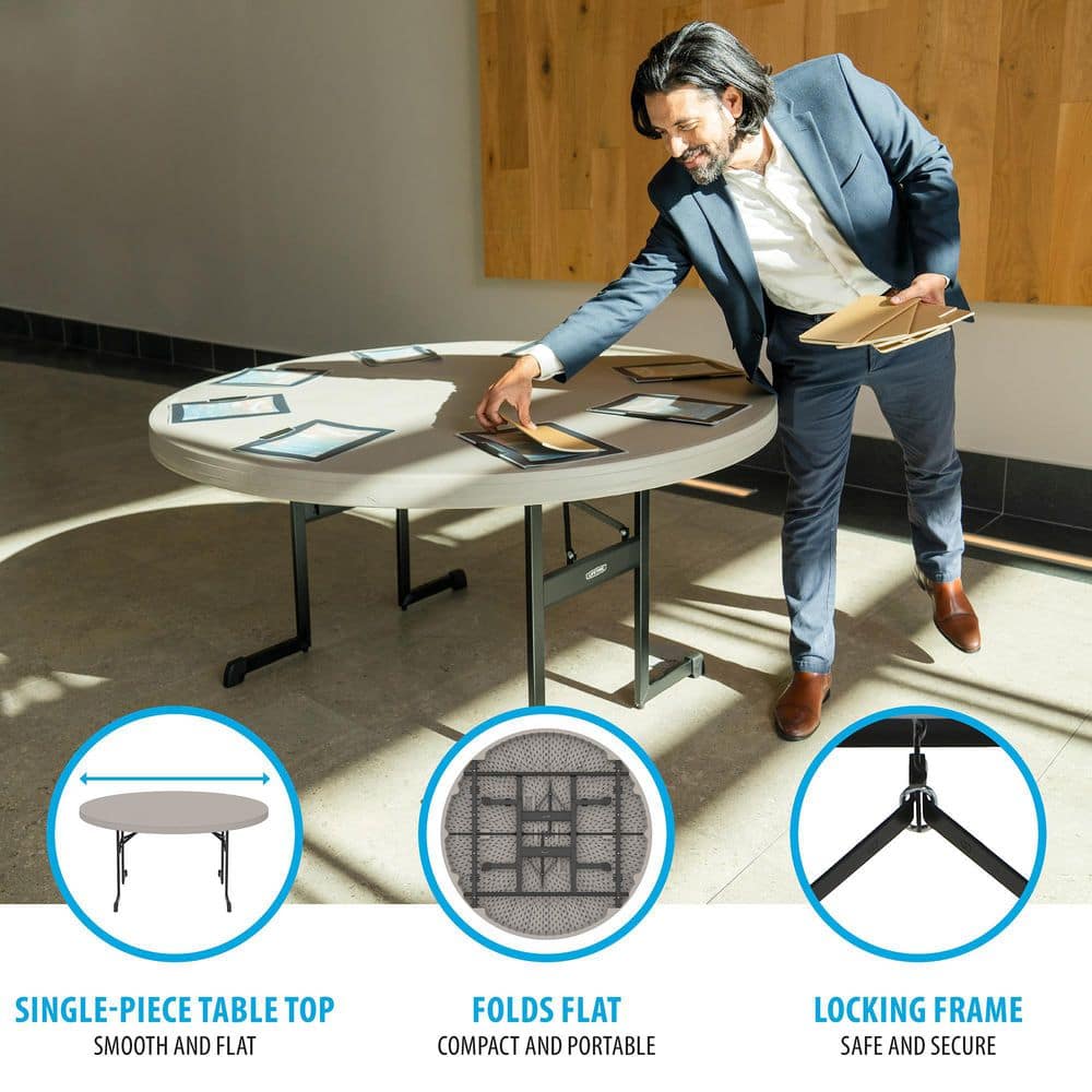 Lifetime 60-Inch Round Putty Folding Table with Black Frame