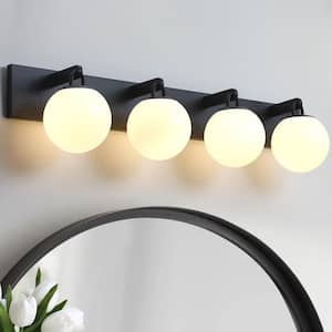 35.87 in. 4-Light Modern Black Vanity Light with Opal Glass Shades