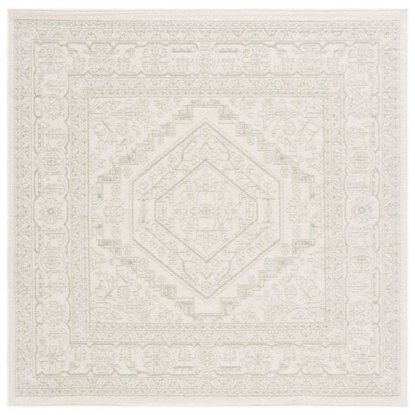 Adirondack Sage/Ivory 6 ft. x 6 ft. Border Medallion Square Area Rug