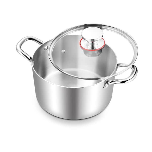 6 qt. Stainless Steel Stock Pot with Tempered Glass Lid, Tri-Ply Construction for Even Heating, Induction Compatible