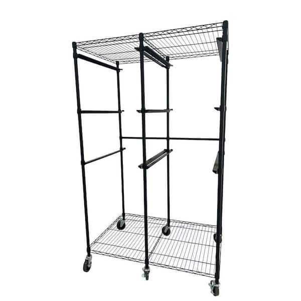 Steel Wire Shelving Storage 2-Tier Double Tote Rack with casters for 27G in Black (28.5 in. W x 69 in. H x 42.9 in. D)