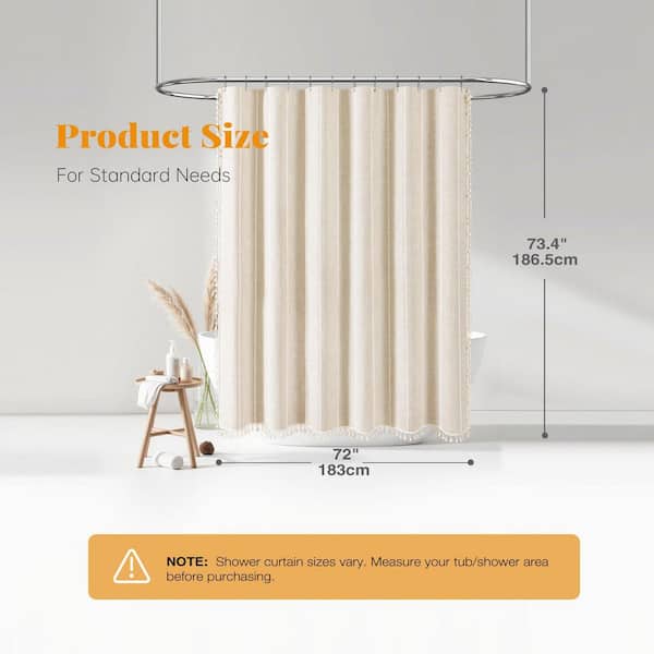 Naturoom 84 Inch Linen Shower Curtain, Extra Long Weighted Thick Fabric Bath Shower Curtain Set with Hooks, XLong Tall Country Farmhouse Beige Cloth Curtains for Bathroom, 72x84,Cream Beige