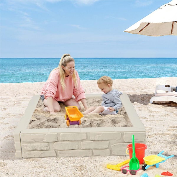 3.92 ft. W x 3.92 ft. L HDPE Square Sandbox with Cover in White