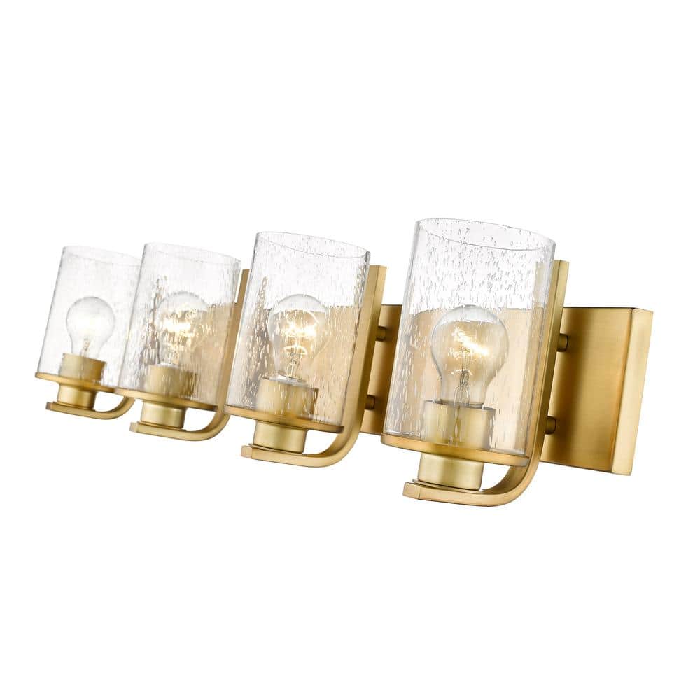 Beckett Olde Brass 4-Light Vanity with Clear Seedy Glass Shades