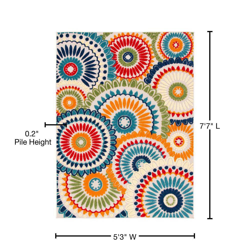 Blue and Ivory Floral Synthetic Indoor/Outdoor Rug