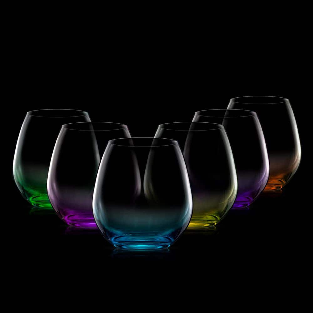 JoyJolt 15 oz Multicolor Stemless Wine Glass Set of 6