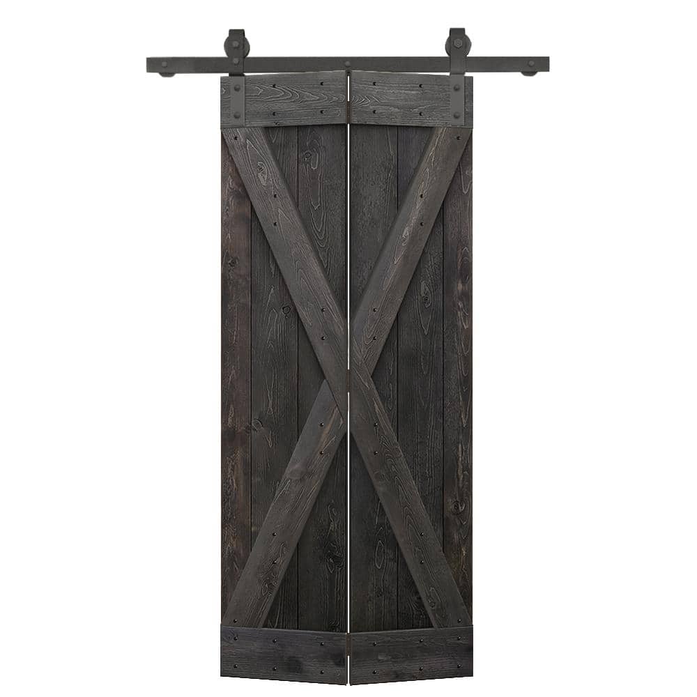 30 in. x 84 in. X Pre Assembled Charcoal Black Wood Solid Core Bi-fold Barn Door with Sliding Hardware Kit price history on PriceWatchPro
