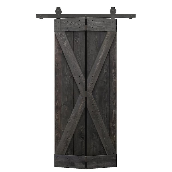 CALHOME 36 in. x 84 in. X Pre Assembled Charcoal Black Wood Solid Core Bi-fold Barn Door with Sliding Hardware Kit