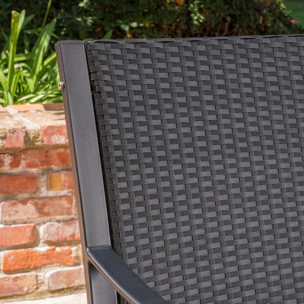 Mid-Century Modern Black Iron Rocking Chair with White Cushions