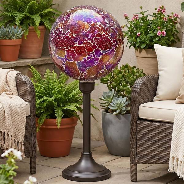 Sunnydaze Pearl Pink Crackled Glass Mosaic Gazing Globe - 10 in