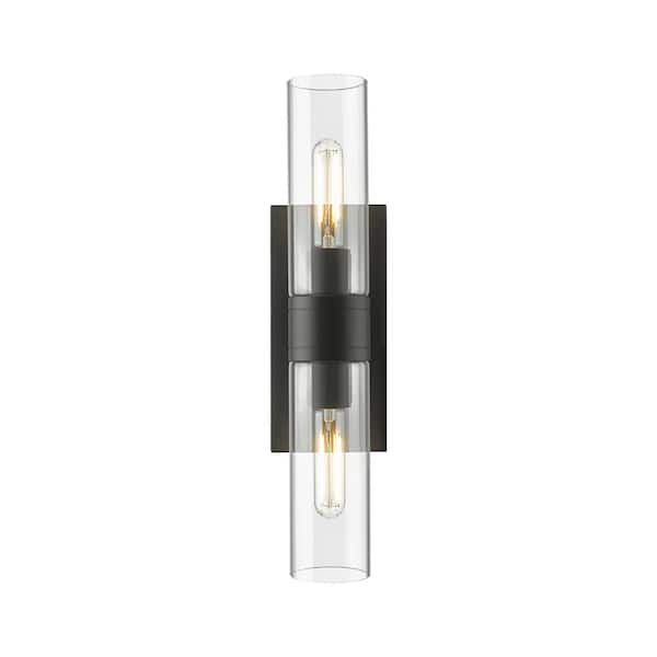 Innovations Ballston Urban 18 in. 2-Light Matte Black Vanity Light with Glass Shade