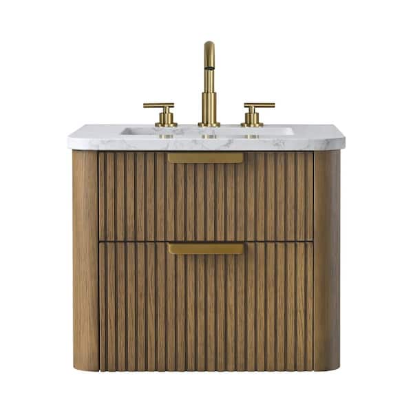 Warren 24 in. W Floating Bath Vanity in Aged Oak with Engineered Stone Top in Arabescato and White Sink