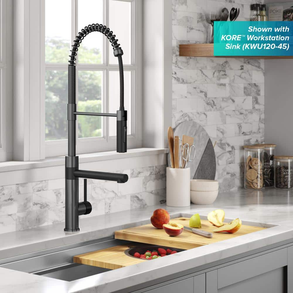 Matte Black Stainless Steel Pull-Down Kitchen Faucet with Pot Filler