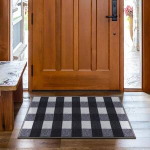 Ottohome Collection Non-Slip Checkered Buffalo Plaid 2x3 Indoor Entryway Mat,2 ft. 3 in.x3ft.,Grayscale