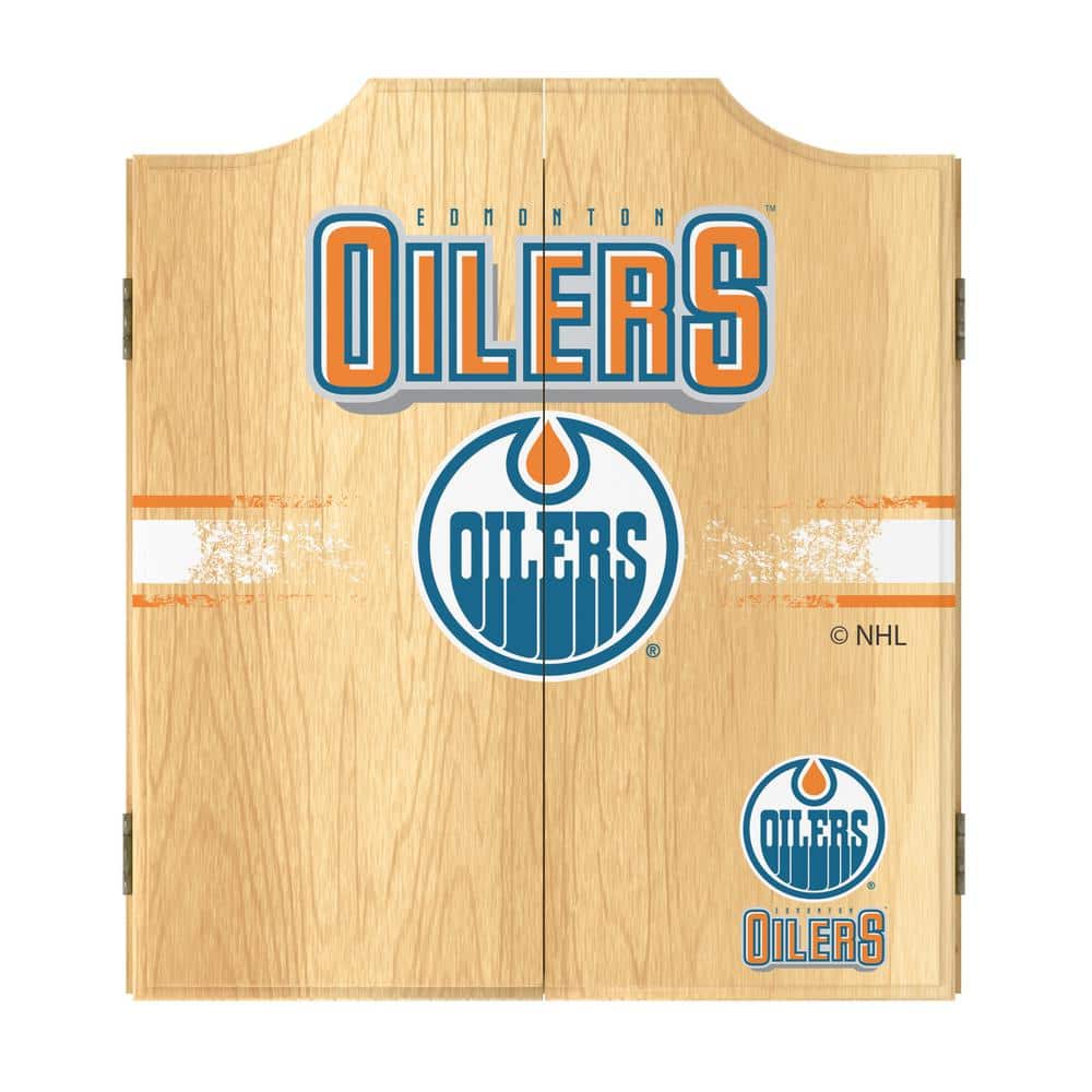 Edmonton Oilers Logo 20.5 in. Dart Board with Cabinet, Darts and Scoreboard