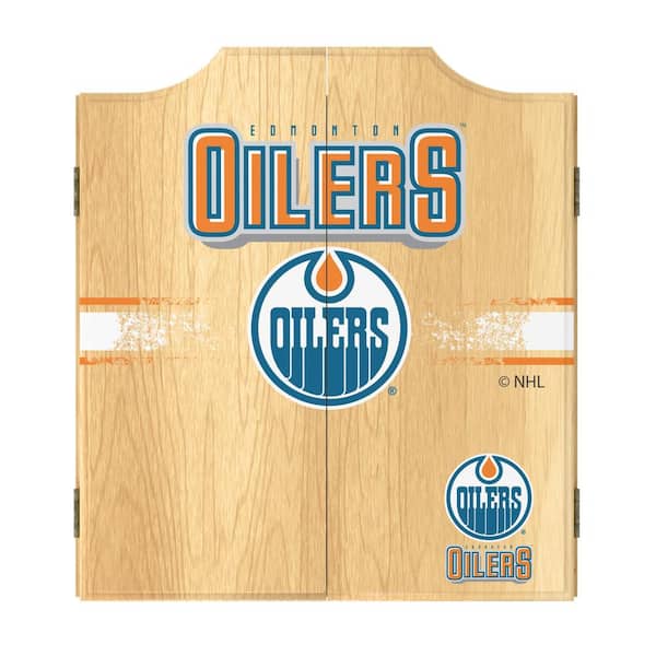 Unbranded Edmonton Oilers Logo 20.5 in. Dart Board with Cabinet, Darts and Scoreboards