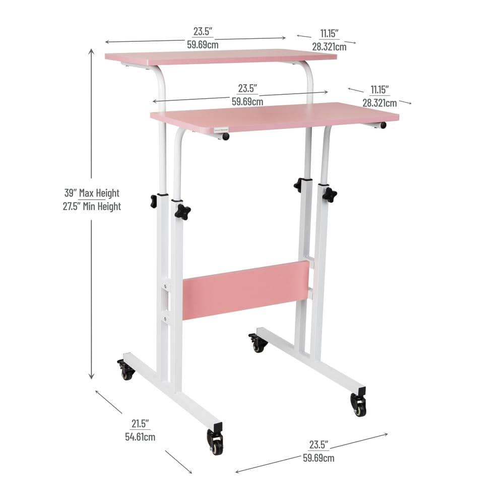 Chic Pink Adjustable Height Wood Standing Desk with Keyboard Tray