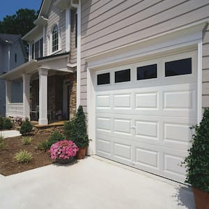 Classic Steel Short Panel 8 ft x 7 ft Non-Insulated   White Garage Door with Windows