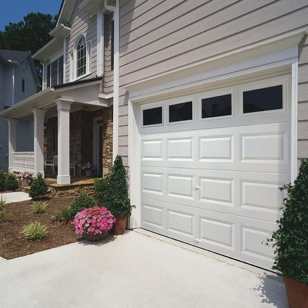 Classic Steel Short Panel 16 ft x 7 ft Non-Insulated   White Garage Door with Windows