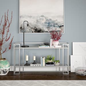 Uriel 52 in. Silver Rectangle Glass Console Table