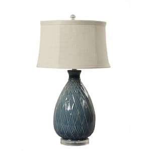 27.5 in. Midnight Blue Basket Weave Ceramic/Acrylic Table Lamp
