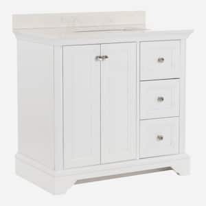 Stratfield 37 in. W x 22 in. D x 39 in. H Single Sink Freestanding Bath Vanity in White with Pulsar Cultured Marble Top