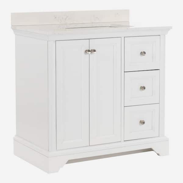 Stratfield 37 in. Single Sink White Bath Vanity with Pulsar Cultured Marble Top (Assembled)