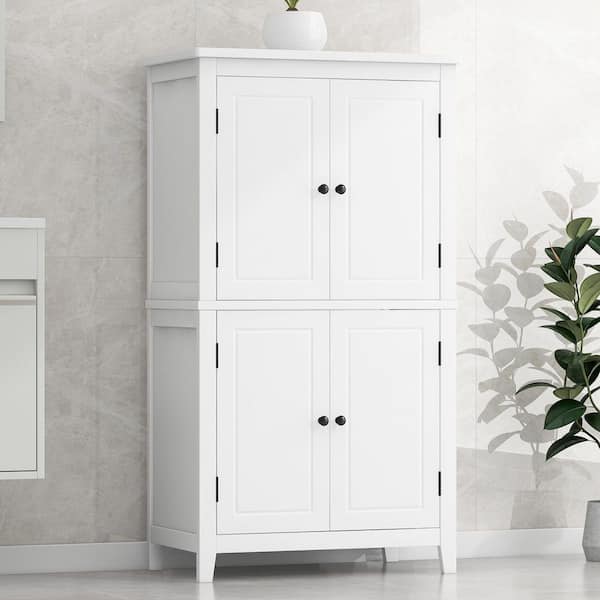 24 in. W x 12 in. D x 43 in. H White Linen Cabinet, Freestanding Elegant Bathroom Floor Storage Cabinet