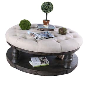 48 in. Brown and Beige Round Fabric Other Top Coffee Table