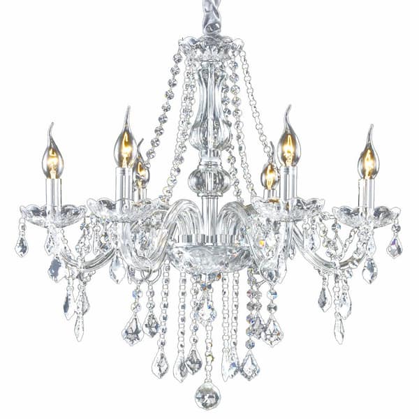 LamQee 33 in.H x 22 in.W 6 -Light Clear Pendant Lighting Fixture Chandelier with K9 Crystal Dangles
