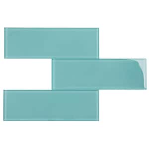 Teal 3 in. x 9 in. x 6mm Glass Subway Wall Tile (5 sq. ft./Case)
