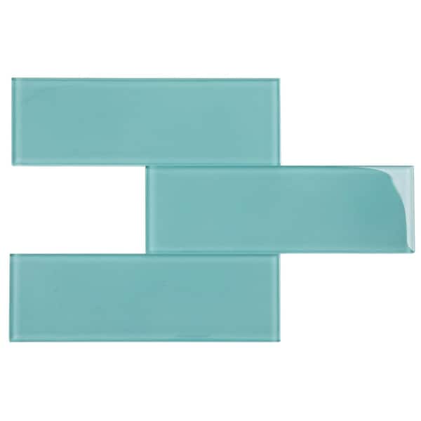 Giorbello Glass Subway 3 in. x 9 in. x 6mm Wall Tile Case - Teal (27 Piece, 5 Sq.ft.)
