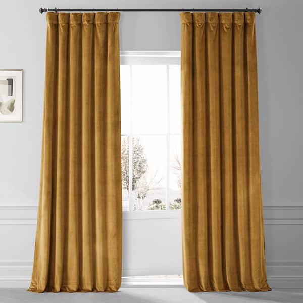 Signature Apple Cider Gold Plush Velvet Hotel Blackout Rod Pocket Curtain - 50 in. W x 96 in. L (1 Panel)