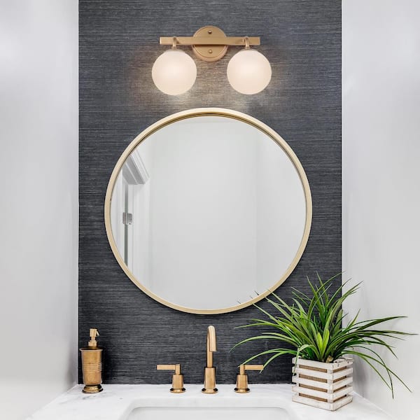 14.2 in. 2-Light Dark Gold Vanity Light with Frosted Glass Shades