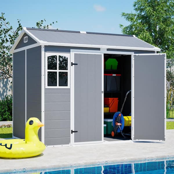 8 ft.W x6 ft.D Plastic Utility Storage Shed, with Floor–Lockable Storage Shed All-Weather Outdoor Organizer,48 sq. ft.