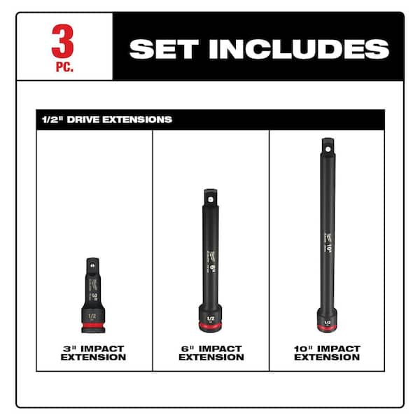 SHOCKWAVE Impact Duty 1/2 in. Drive Socket Extension Set (3-Piece)