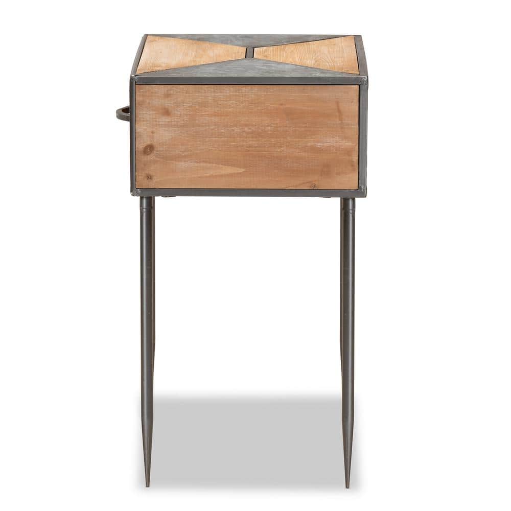 Antique Grey and Whitewashed Oak Industrial 1-Drawer Nightstand