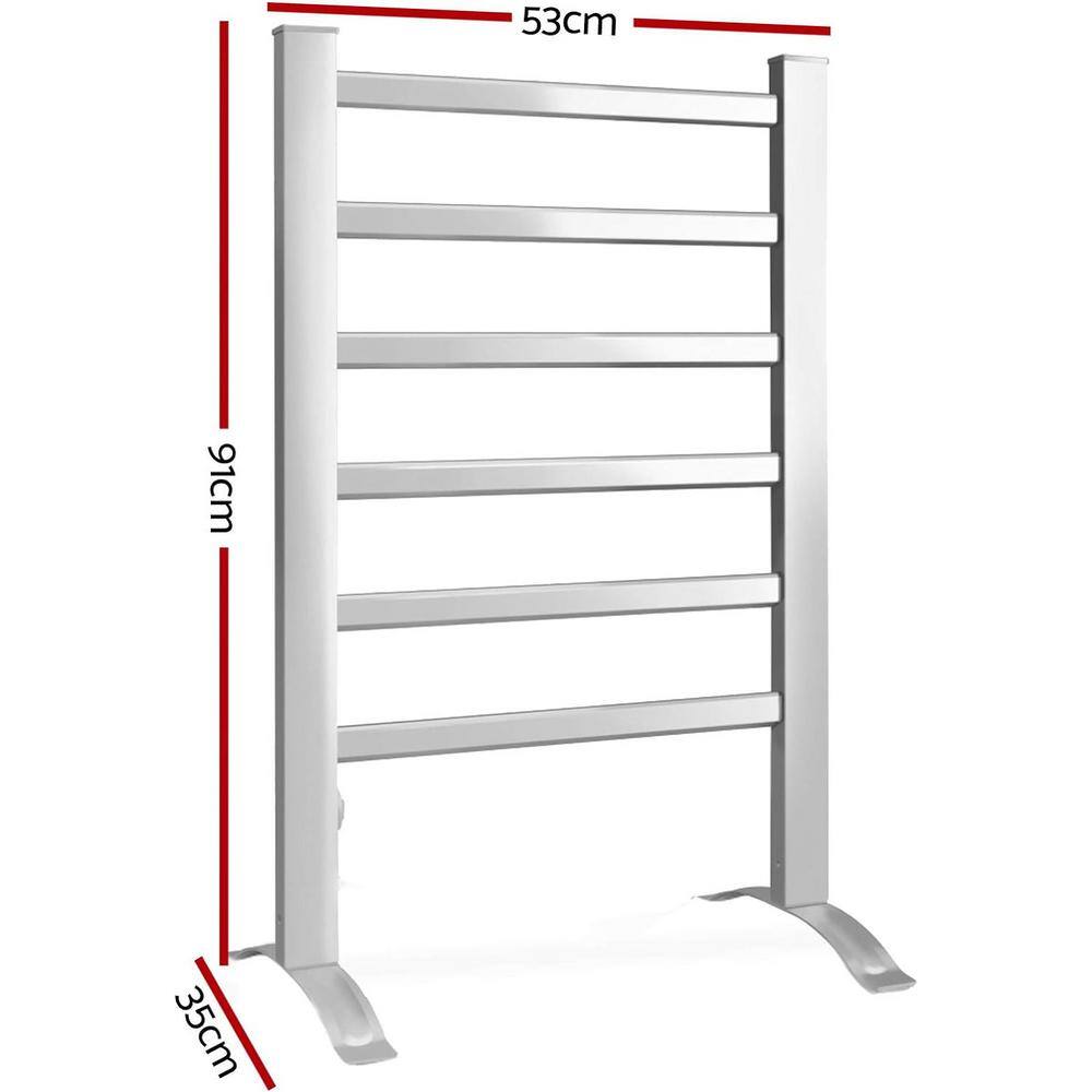 6 Stainless Steel Bars Electric Hardwire Heated Towel Rack Warmer in Silver