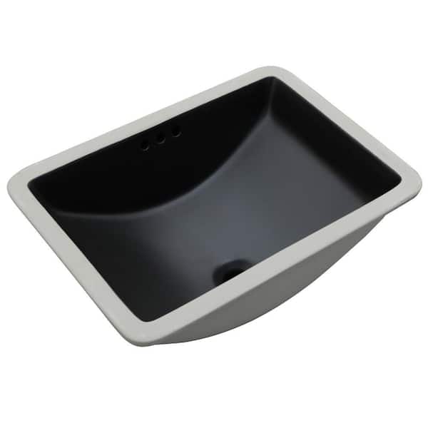 21 in. Undermount Rectangular Corner Porcelain Ceramic Bathroom Sink in Black