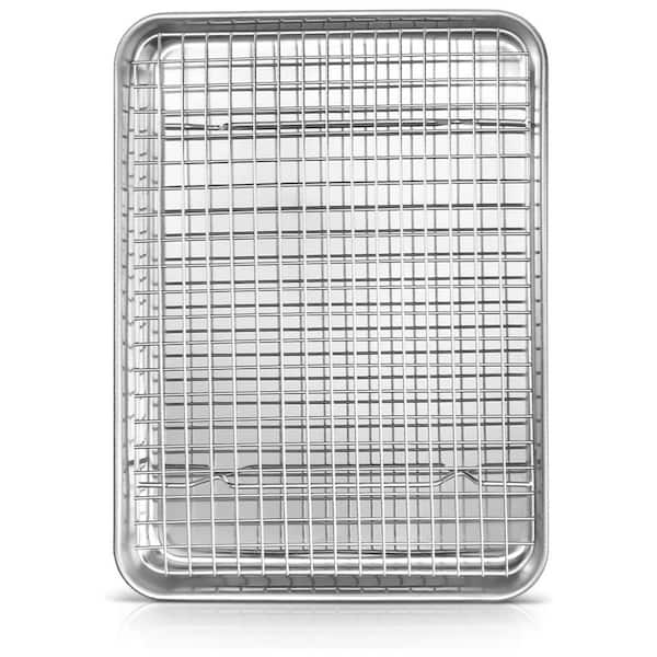 1-Piece Stainless Steel Baking Sheet Pan with Cooling Rack Set Heavy Duty Rust-Free Oven Safe Dishwasher Safe