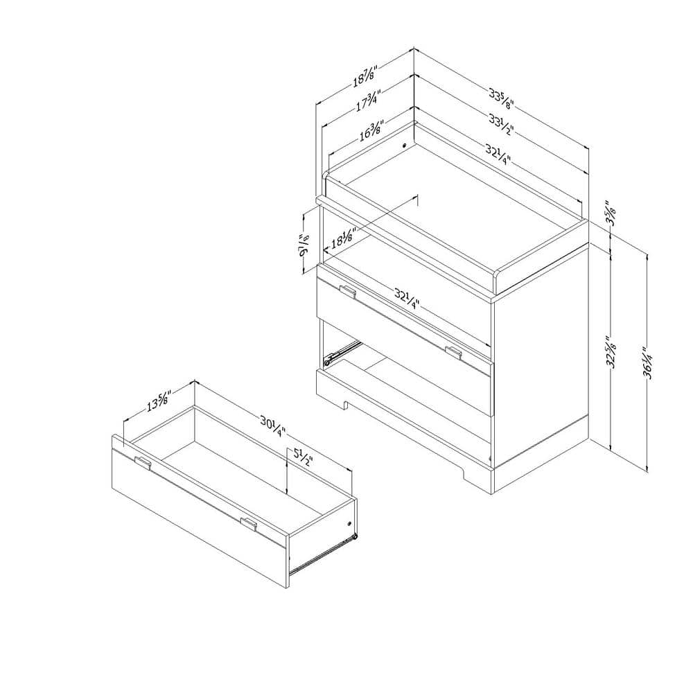 Soft Gray Laminated Particleboard Changing Table Dresser with Drawers