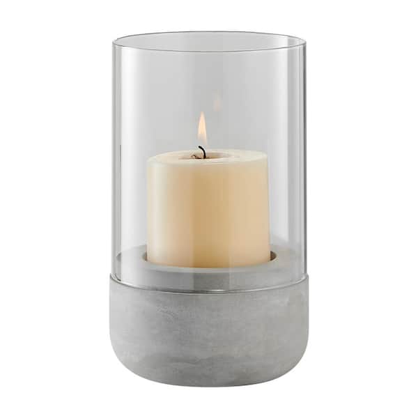 DANYA B Modern Cool Gray Cement Base and Glass Pillar Votive Candle Holder - Small