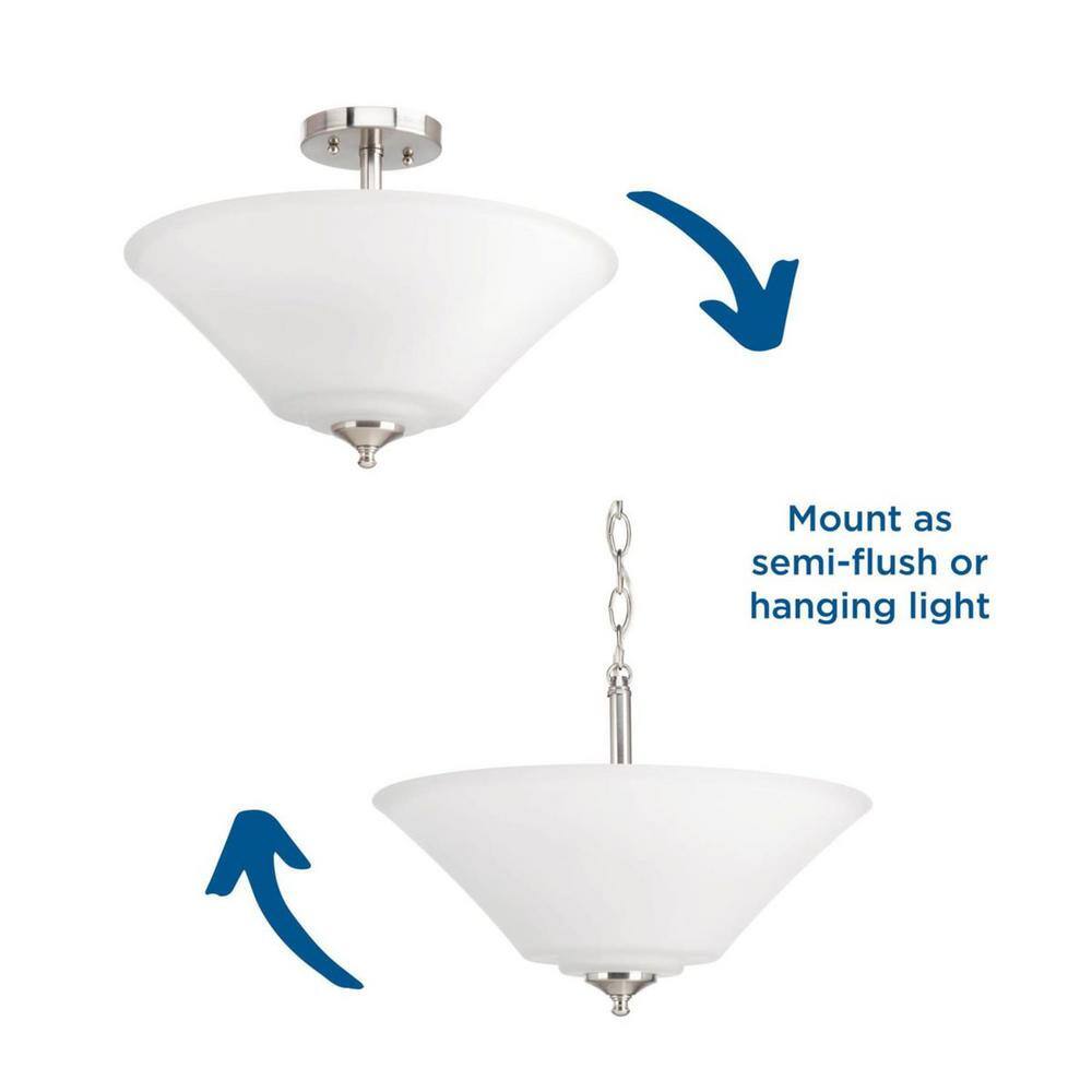Brushed Nickel Glass 3-Light Semi-Flush Mount Fixture