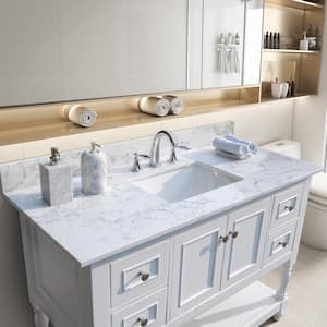 43 in. W x 22 in. D Engineered Stone Composite White Rectangular Single Sink Bathroom Vanity Top in White