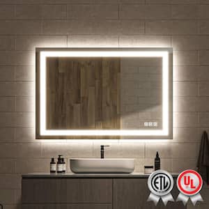 48 in. W x 32 in. H Rectangular Frameless Wall Bathroom Vanity Mirror with Backlit and Front Light