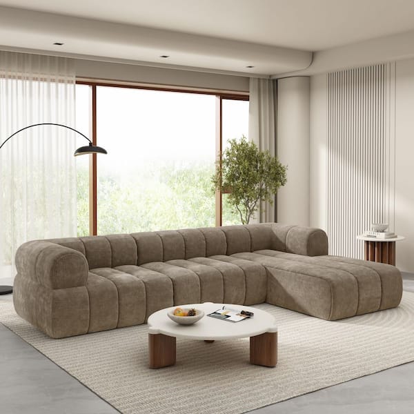 Finn Modern 122 in. Polyester Upholstery L-Shaped Sectional Sofa in Espresso with High-Density Fully Compressed Sponge